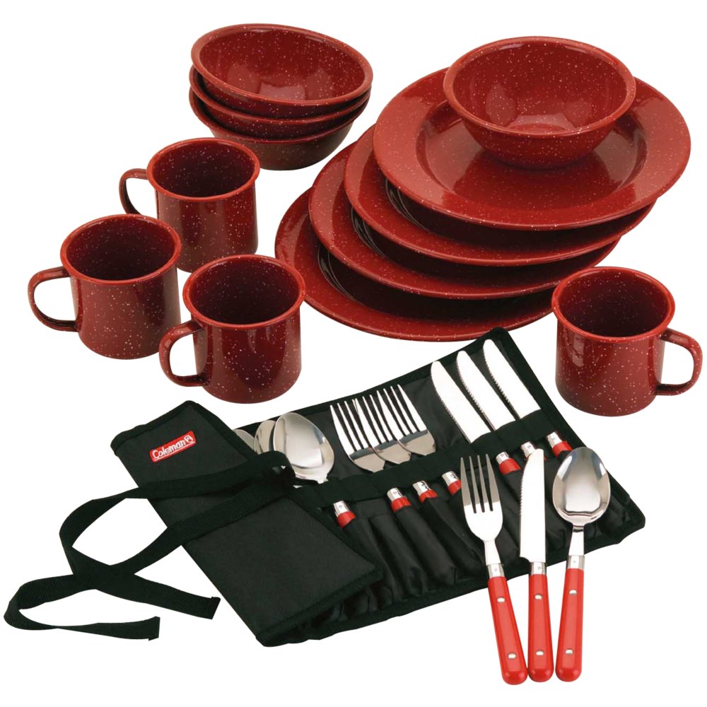Outdoor 24-Piece Enamel Dinnerware Set